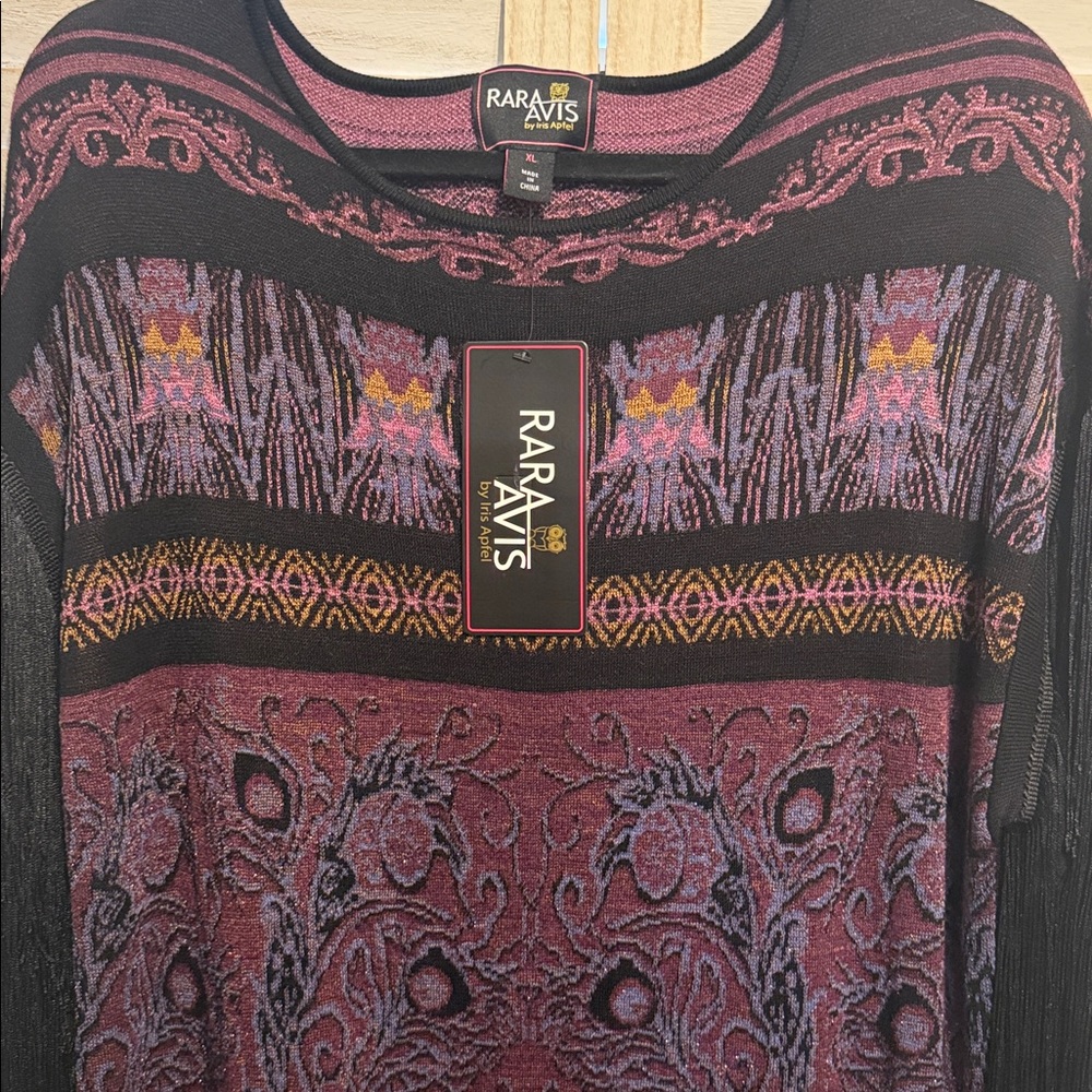 Purple Rara Ava by Iris Apfel Sweater Dress with Fringe Sleeves. XL - Picture 7 of 9